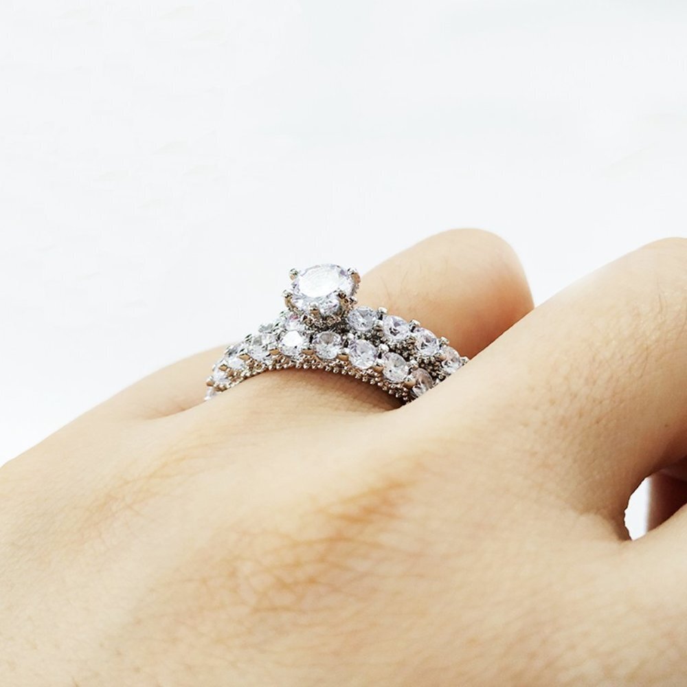 🌸Luxury 2pcs/Set Wedding Engagement Ring Set for Women, F135 - Picture 5 of 6